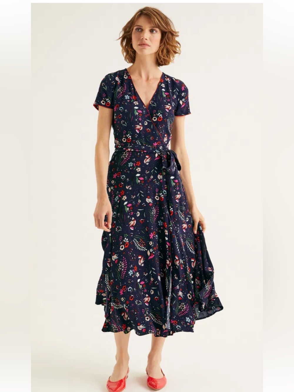 Boden Navy Floral Natasha Midi Wrap Dress Size 14